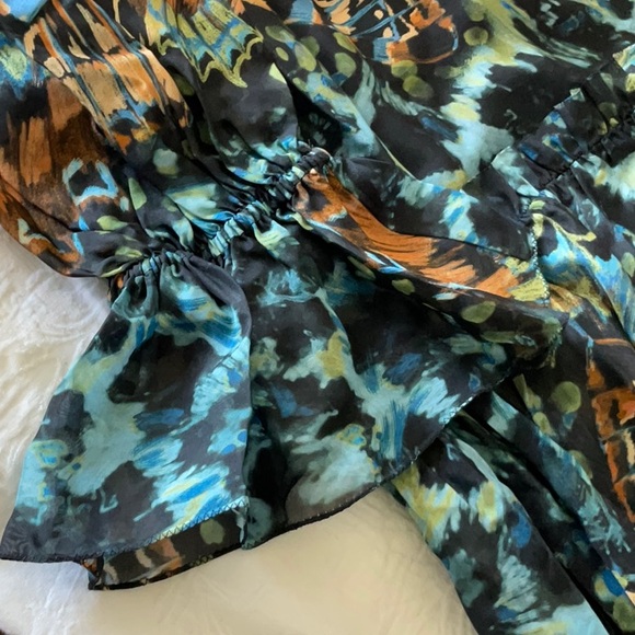 MARCHESA Printed Ruffle Mini Dress      Color: Blue Multi - Picture 7 of 12